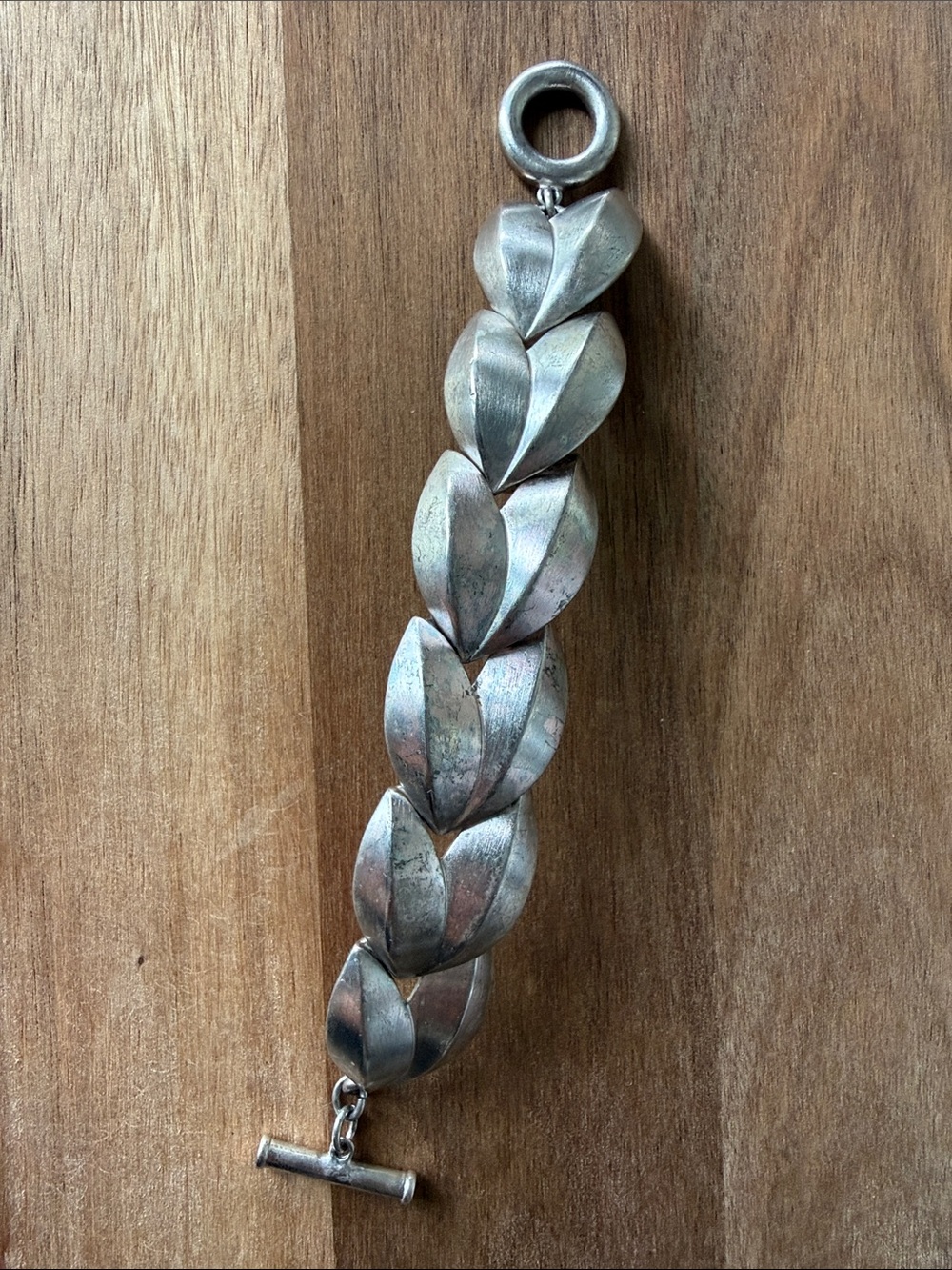 VINTAGE GIVENCHY Jewelry leaf silver tone bracelet toggle cuff 6.5 inches